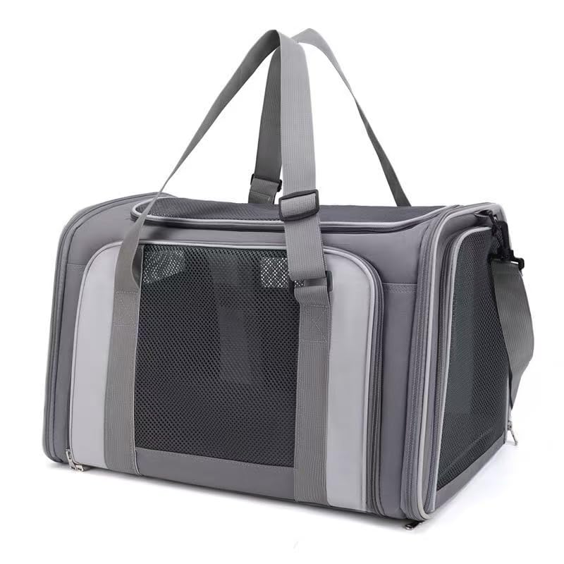 Durable Polyester Oxford Soft Cat Carrier Small Dog Crate Gray 20x12x13.2 Inch Luggage Compatible Pet Bag for Air Travel - PawsPlanet Australia