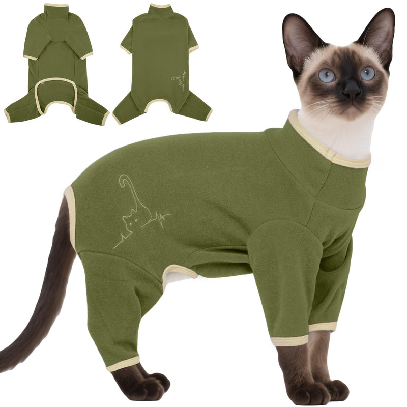 DENTRUN Cat Clothes for Hair Control with Hair Sticky Fabric - Soft Recovery Suit & Breathable Lint-Resistant Cat Sweater for Cats Only, Kitten Onesie Pajamas, XL, Army Green X-Large - PawsPlanet Australia
