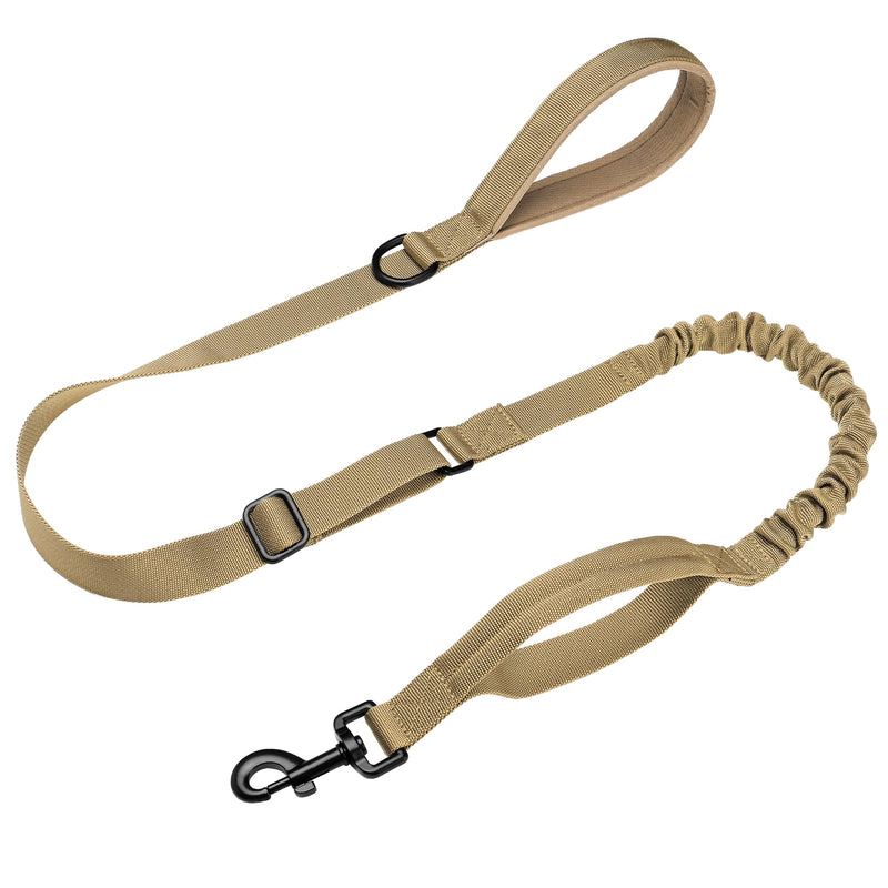 Forestpaw Tactical Dog Leash for Large Dogs,Heavy Duty Bungee Dog Leash with Shock Absorption,2 Padded Handles for Training Running Walking,Adjustable 4-5FT,Khaki Khaki Length:4-5FT,Width 1"