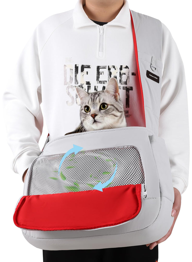 Pet Sling Carrier, Fits 10 to 22lbs Large Dog/Cat Sling Carrier, Adjustable Soft Padded Shoulder Strap Dog Sling Carrier with Storage Pocket for Hands-Free Outdoor Travel & Hiking Grey - PawsPlanet Australia