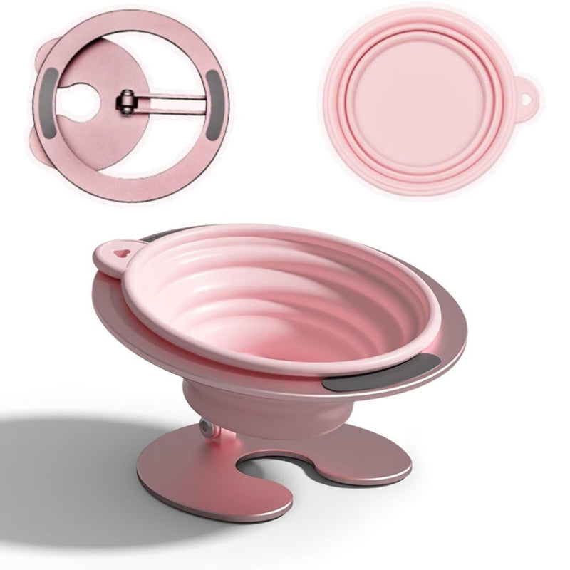 Collapsible Elevated Cat Dog Food Bowl, Portable Raised Pet Food Water Dish, Adjustable Tilted Food Feeder for Indoor Outdoor Cats Dogs, Whisker Friendly Cat Feeding Watering Dish for Travelling pink
