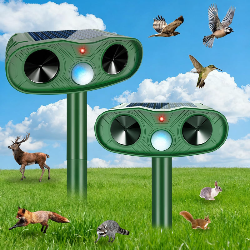 2026 Upgraded Ultrasonic Animal Repellent Outdoor (2 Pack), Solar Powered Animal Repeller with Motion Sensor, Effective Cat Deterrent and Deer Repellent for Yard, Garden, Squirrel & Dog Deterrent 2 Plastic