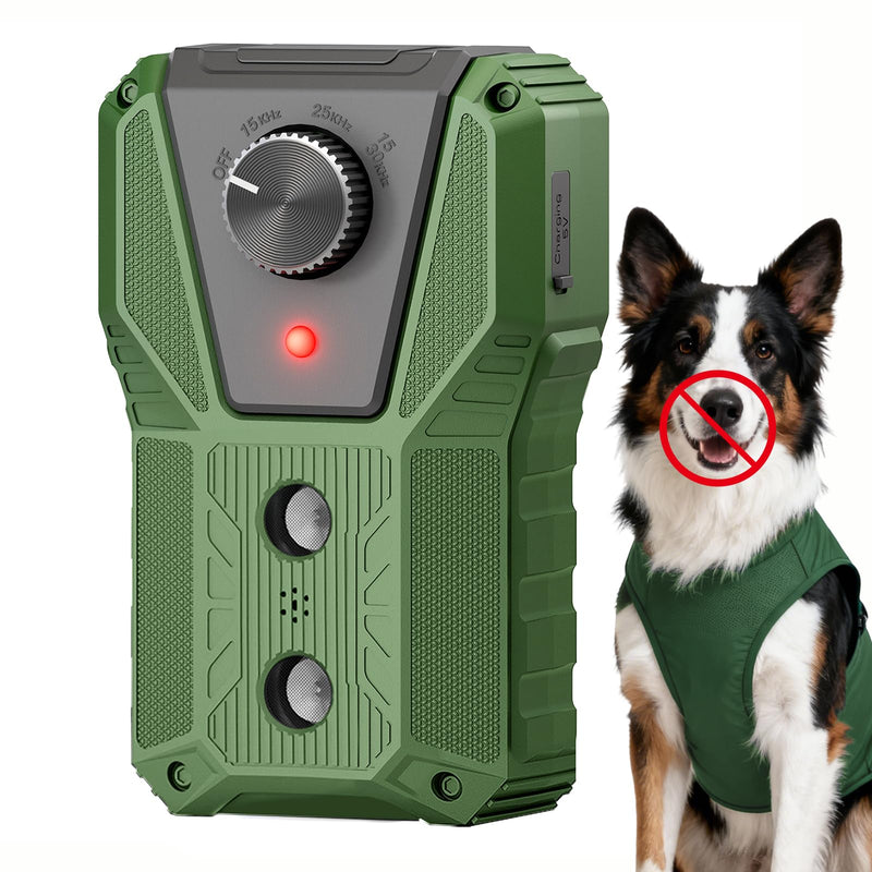 QHZ Solar-Powered Ultrasonic Bark Deterrent Device Solar and USB Charging Three-Mode Ultrasonic Bark Control Unit Suitable for Home/Garden/Farm Waterproof Outdoor Dog Bark Control Device (Green) Green - PawsPlanet Australia