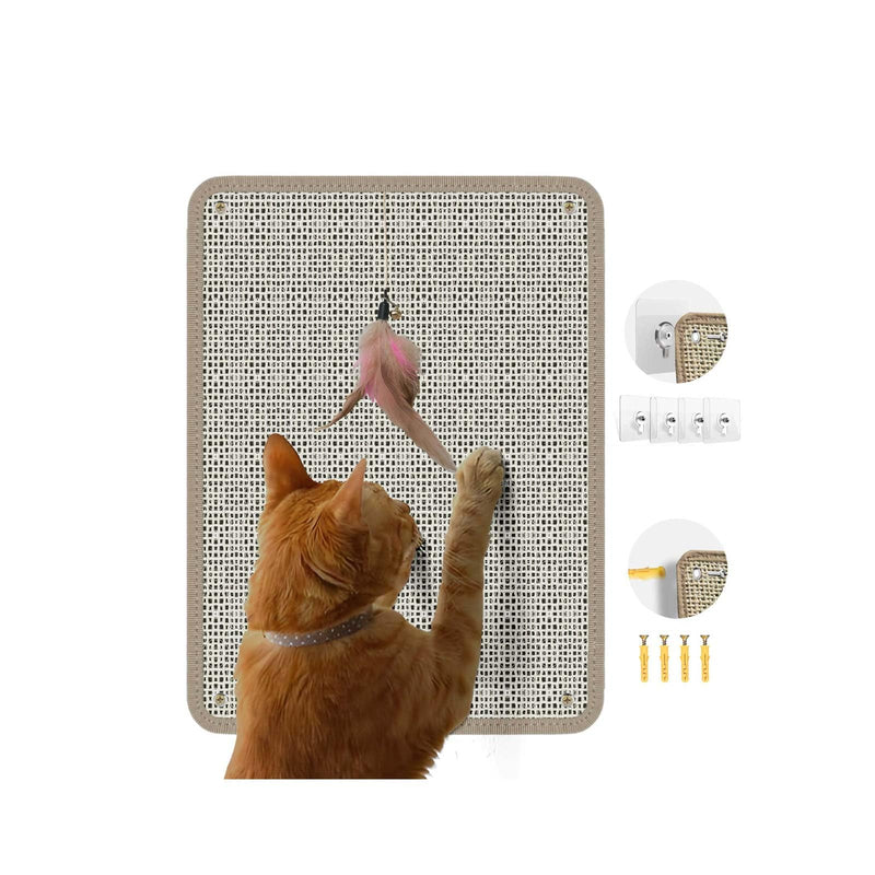 Cat Nail File Scratcher - Natural Sisal Scratch Mat with 80-Grit Aluminum Oxide, Adhesive Sheets & Expansion Screws for Secure Wall/Floor Mounting, Ideal for Trimming Cat Claws 11.12"x14.81" 11.12"x14.81" - PawsPlanet Australia