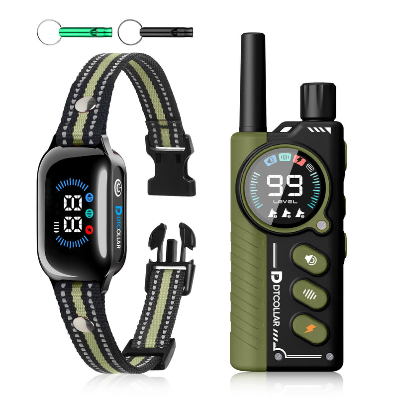 2-in-1 Bark & Shock Collar - Color Screen Dog Training Collar with Beep/Vibration/Shock/Anti Bark 4 Modes, 3300FT E Collar with Remote for Small Medium Large Dogs, IP67 Waterproof Rechargeable Seaweed - PawsPlanet Australia