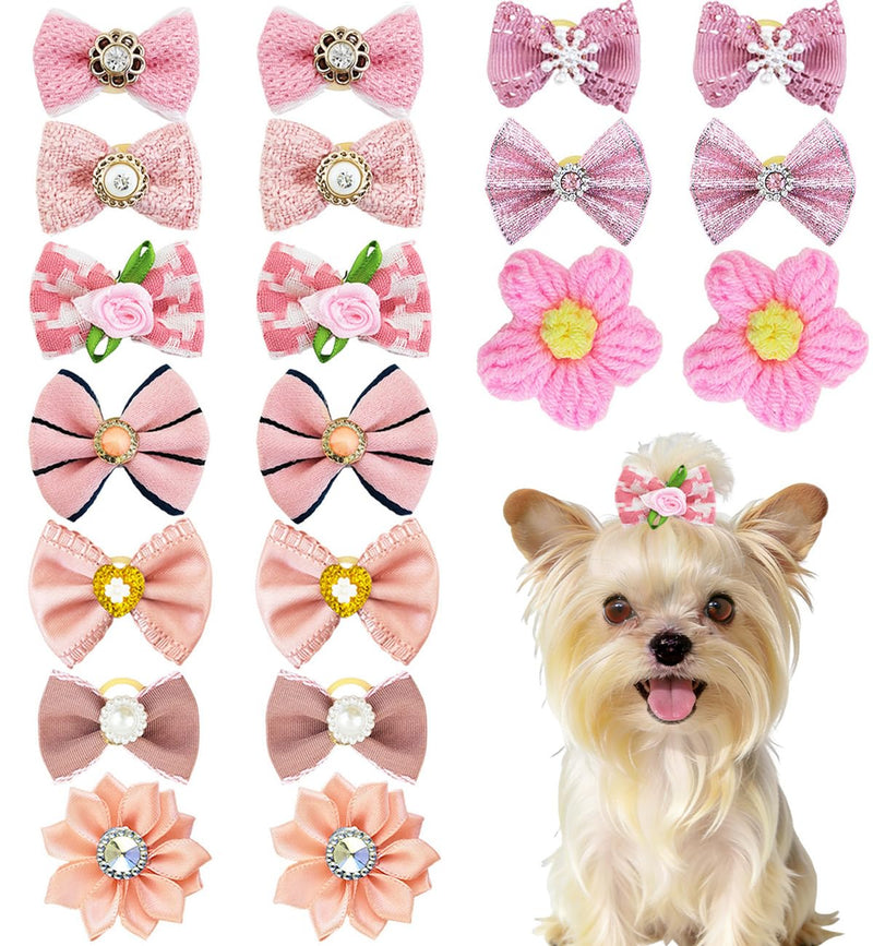 20Pcs Small Dog Hair Bows with Rubber Bands Flower Ball Bowknot Top Knot Hair Ties Cute Puppy Hair Accessories for Pets Cats Yorkie Hair Grooming(Pink and Orange) Pink and Orange - PawsPlanet Australia