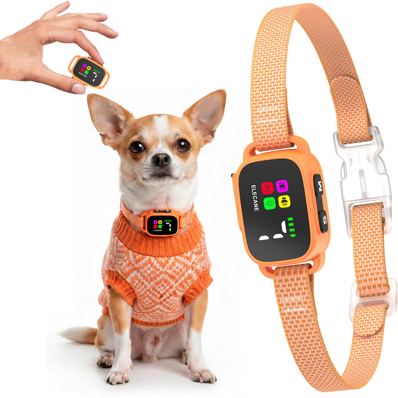 Tiny Bark Collar for Small Dogs 5-15 lbs and Puppies - No Shock Anti Barking Collar - Rechargeable Smart Collar for Dog Training with 7 Sensitivity Levels and 3 Beep&Vibration Modes (Pure Orange) Pure Orange