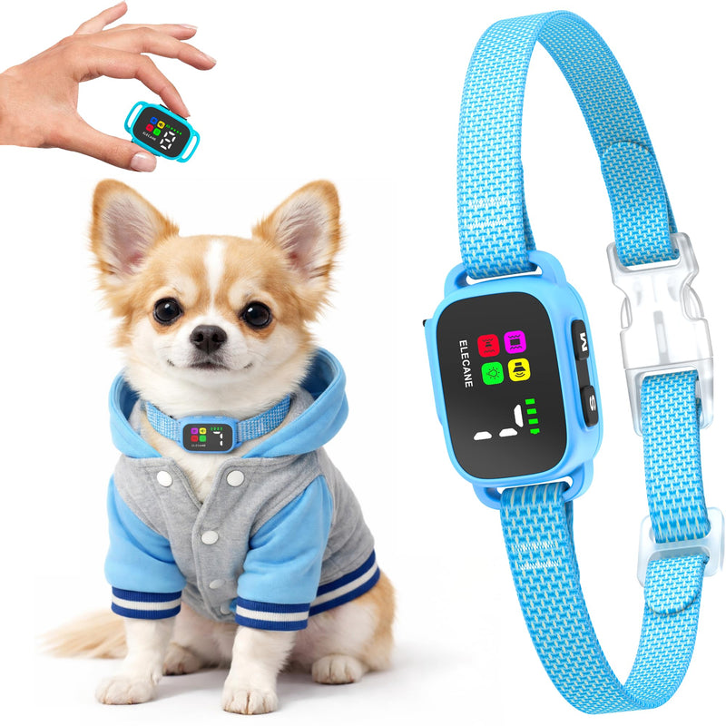 Tiny Bark Collar for Small Dogs 5-15 lbs and Puppies - No Shock Anti Barking Collar - Rechargeable Smart Collar for Dog Training with 7 Sensitivity Levels and 3 Beep&Vibration Modes (Pure Blue) Pure Blue