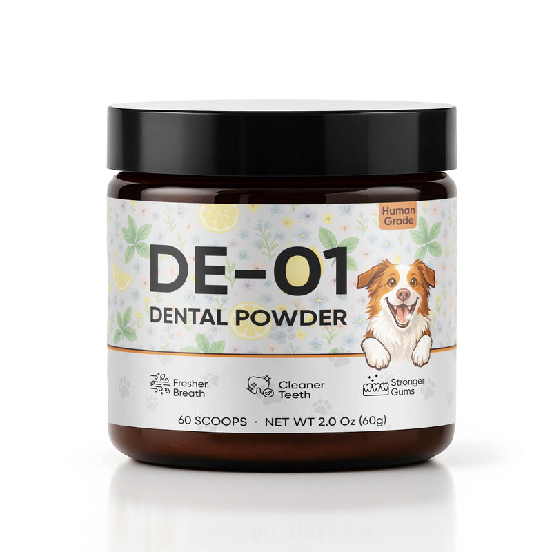Dental Powder DE-01 - Dog Dental Powder Supplement for Teeth Cleaning Powder to Reduce Plaque, Tartar Build-up, and Bad Breath, Oral Microbiome Balance - 2oz - PawsPlanet Australia