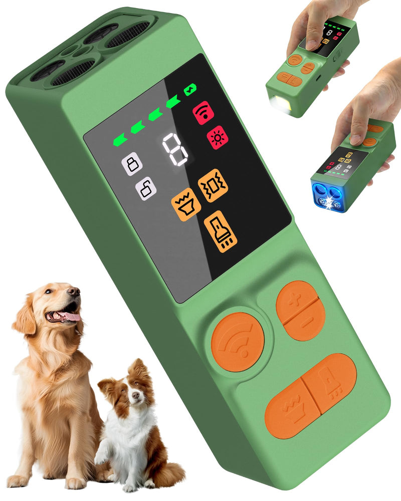 [Digital LED Display] ultrasonic Dog bark Deterrent with 4 Transmitters, Green 10 Gears Dog Training Device for Dogs, Rechargeable Anti Barking Device & Dog Repellent with Flashlight
