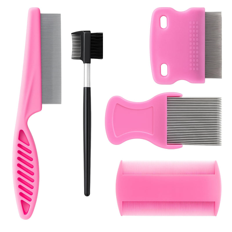 Flea & Lice Combs for Pets – Fine-Tooth Stainless Steel Grooming Set, Dematting Tools for Dogs and Cats – 5 Pack