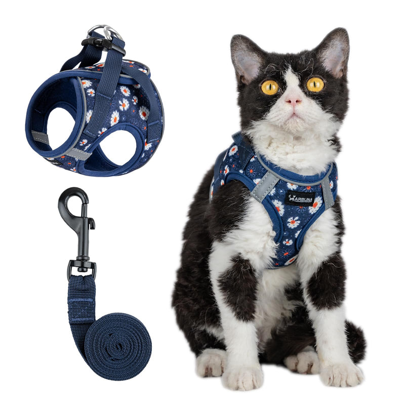 Soft Mesh Cat Harness and Leash Set for Walking,Escape Proof No Choke Step in Kitten Vest Harness,Reflective Ajustable Puppy Vest for Traveling Blue M (Chest:15"-17")