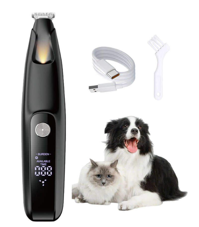Ultra-Low Noise Dog Paw Trimmer,18mm Wide Blade Paw Groomer with LED Light,USB Rechargeable Paw Shaver with LED Display for Dogs and Cats Black 5002-bk