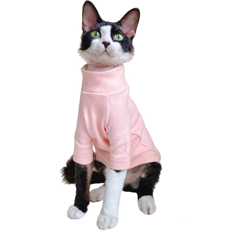 QBLEEV Sphynx Cat Clothes, Soft Stretchy Cat Sweater for Cats Only, Turtleneck Hairless Cats Pullover Shirt, Breathable Kitten Pajamas Warm Lightweight Jumpsuit for Indoor Outdoor Daily Wear & Sleep XX-Large Blush - PawsPlanet Australia
