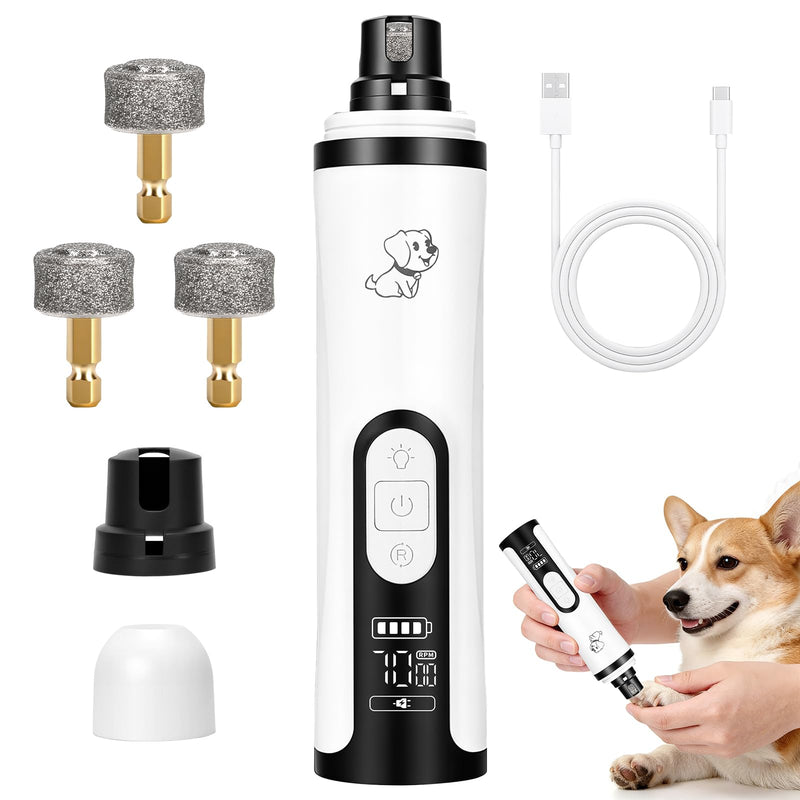 Upgraded Dog Nail Grinder Quiet 3 Adjustable Speed Cordless Silent Nail Grinder Pet Nail Trimmer with LED Light Pet Silent Painless Paw Grooming Supplies for Small/Medium/Large Dogs & Cats white - PawsPlanet Australia