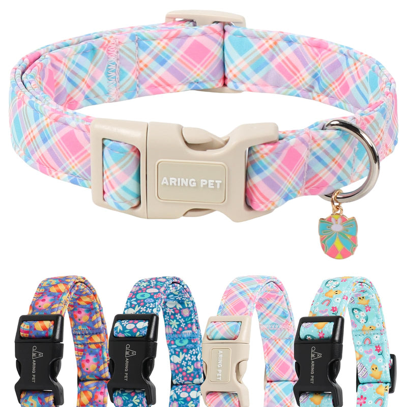 ARING PET Easter Dog Collar, Cute Colorful Plaid Stripe Girl Doggy Collars with Quick Release Buckle for Puppy Small Medium Large Dogs-S Easter-Colorful