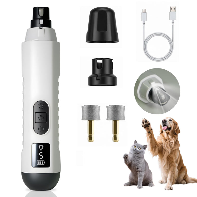 2026 Upgraded Silent Groom Pro Nail Grinder, Cordless Grooming Pro Nail Grinder for Dogs with 5-Speed & Led Light, Rechargeable USB Charging & 2 Grinding Wheels for Dogs and Cats - PawsPlanet Australia