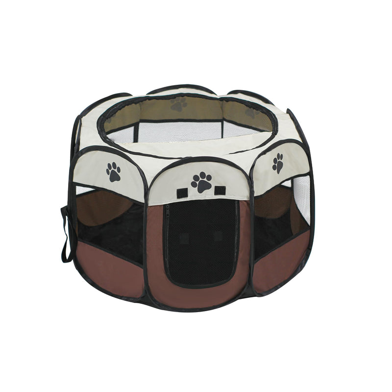 Cat Dog Playpen, Puppy Pet Playpen Indoor for Small Dog Crate Tent Cage Outdoor, Portable Pop Up Dogs Enclosure Kennel with Carrying Case for Dogs/Cats/Rabbits Brown.