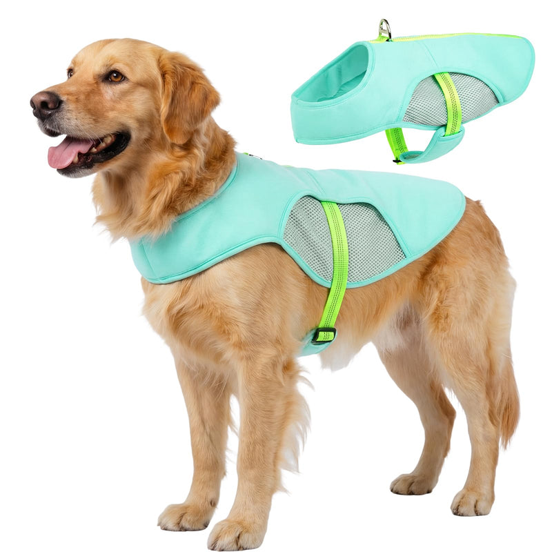 IECOii Cooling Large Dog Vest for Outdoor Adventures, Lightweight Breathable Summer Shirt with Leash Ring, Reflective Pet Cooling Harness for Hiking, Walking, Beach, Turquoise, Size 2XL XX-Large - PawsPlanet Australia