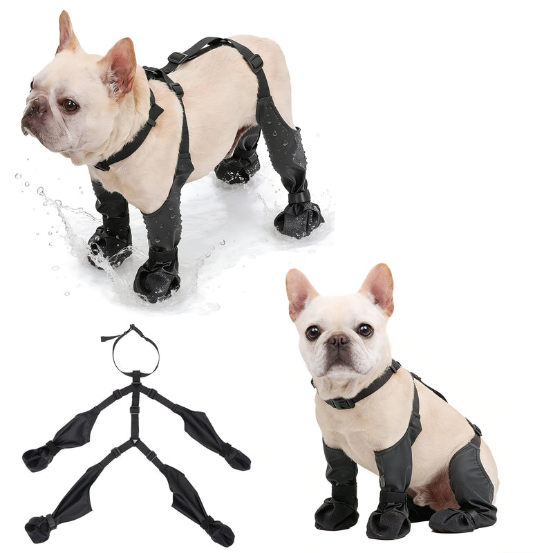 Dog Boots Suspenders Waterproof for Small & Medium Dogs, Anti-Slip Dirt-Resistant Paw Protectors, Rainy & Snowy Dog Boots Leggings with Adjustable Suspenders for Outdoor Walking,Running (S) S