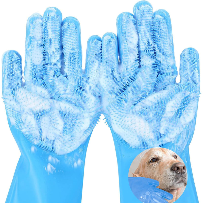 Dog Washing Gloves for Shedding & Bathing - 5-Finger Deshedding & Massage Gloves for Dogs & Cats, Reusable Heat-Resistant Silicone Brush Gloves, Gentle Hair Removal & Bathing Aid (Pair) (Blue) Blue - PawsPlanet Australia