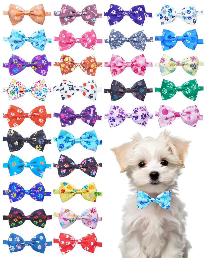 PET SHOW 30 Pack Small Dog Collar Bow Ties Bulk Puppy Paw Bone Adjustable Bowties for Large Medium Dogs Cats Bowknots Pet Grooming Accessories (Small) Paw Bowties S/M - PawsPlanet Australia