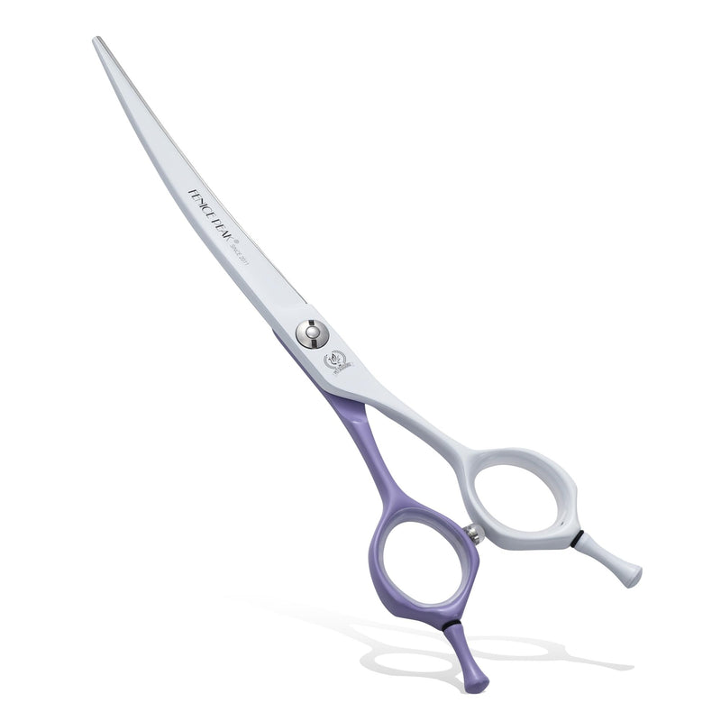 Fenice Peak 7" Curved Dog Grooming Scissors, Japanese 440C Stainless Steel, Professional Handcrafted Precision Cat Trimming Shears for Face, Body, Paws, Violet-White 7"Curved - PawsPlanet Australia