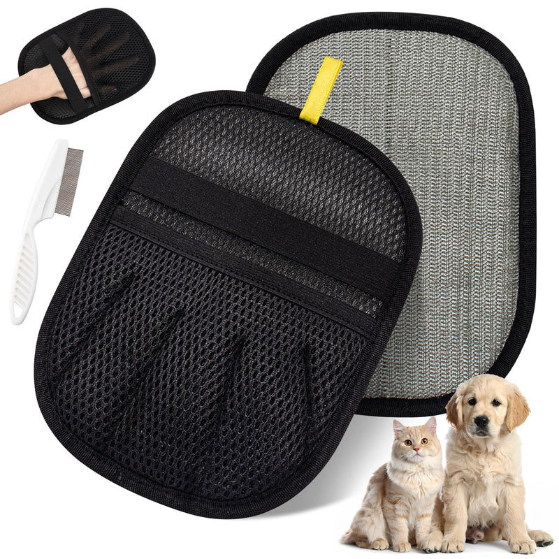 Pet Hair Removal Glove for Dogs & Cats, Upgraded 2PCS Five-Finger Electrostatic Pet Hair Remover with Grooming Comb, Reusable Washable Magic Brush Hair Tool for Laundry, Carpet, Car Seat, Couch Five-Finger Black - PawsPlanet Australia