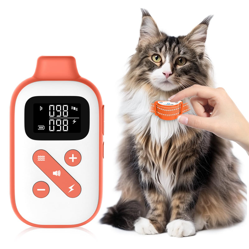 Lightweight Cat Shock Collar with Remote, Mini 3300Ft Cat Training Collar with Shock/Vibration/Beep Vibration&Beep 4 Modes, Ultra-Small Waterproof Shock Collar for Cats with 200-Level for Misbehavior Orange - PawsPlanet Australia