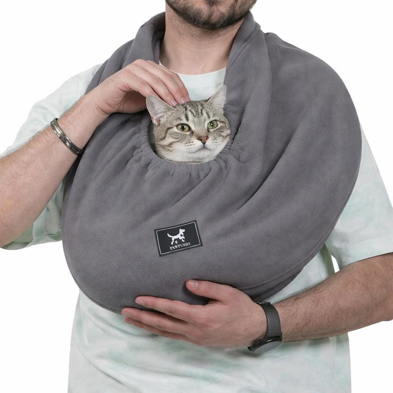 Cat Sling Carrier Critter Cuddler - Soft Breathable Cat Carrier, Pet Carrier for Cats/Kittens/Small Dogs (3-13 lbs), Hands-Free 2-Wearing Styles Indoor/Outdoor Cuddle Bag (Dark Gray) Dark Gray