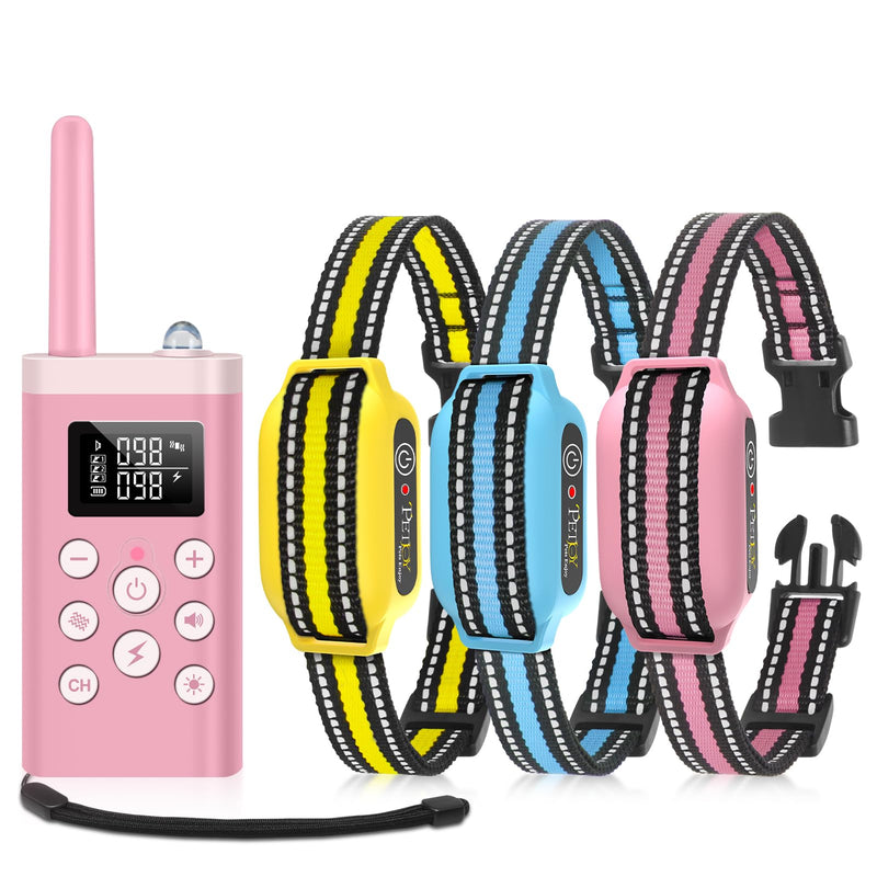 PetJoy Dog Bark Collar with Remote, Shock Collar for Large Dogs 3 Pack, Bark & Shock Collar Combo, Automatic Bark Collar - Auto Mode with 5 Sensitivity Levels Pink - PawsPlanet Australia
