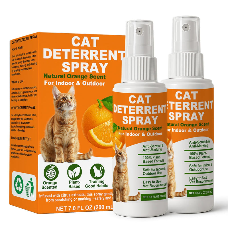 Cat Deterrent Spray 2 Pack, Natural Non-Toxic Plant Based Anti-Scratch & Anti-Marking Spray for Cats & Kittens, Orange Scent Pet Training Aid, Safe for Pets, Indoor Outdoor Furniture, Protector - PawsPlanet Australia