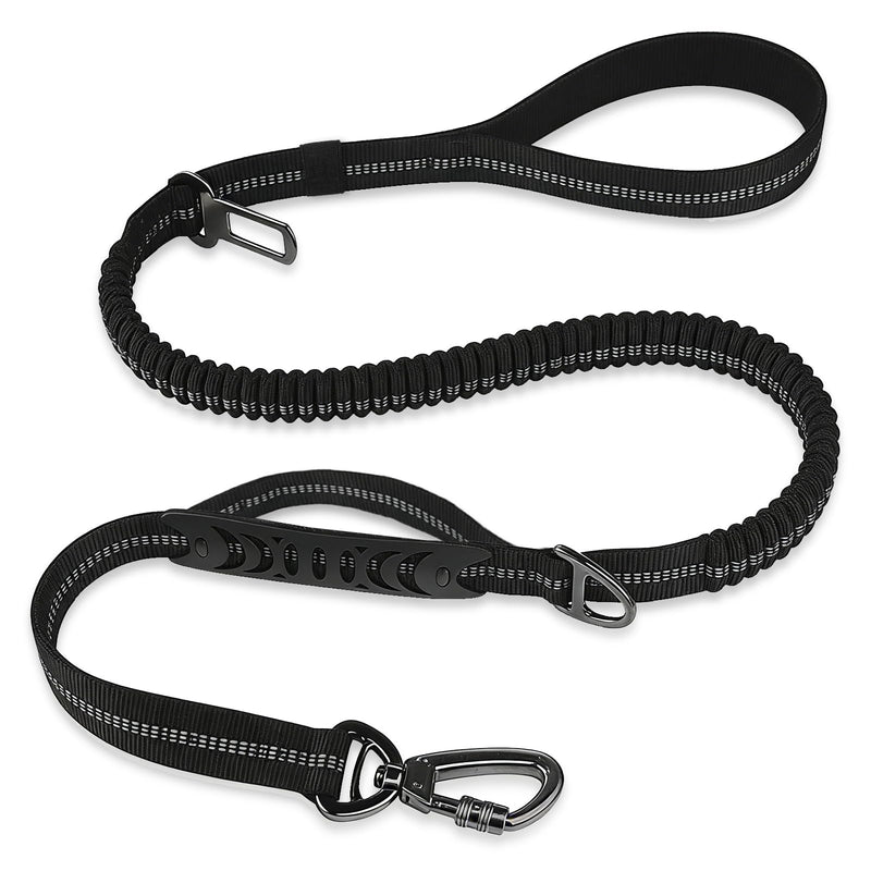 Dog Leash Heavy Duty - 4-6FT Long Leash Strong Shock Tactical Tug Leashes, Dog Seat Belt for Car with 2 Padded Handles, Reflective Rope Lead for Medium L X-Large Dogs Walking Running Training (Black) Black