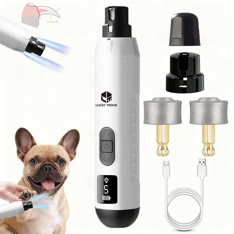 2026 Upgraded Silent Groom Pro Pet Nail Grinder,5-Speed Dog Nail Grinder with Led Light, 45db Quiet Painless Paws Grooming & Smoothing for Small Medium Large Dogs & Cats (1+2*Replacement Head) (White) White - PawsPlanet Australia