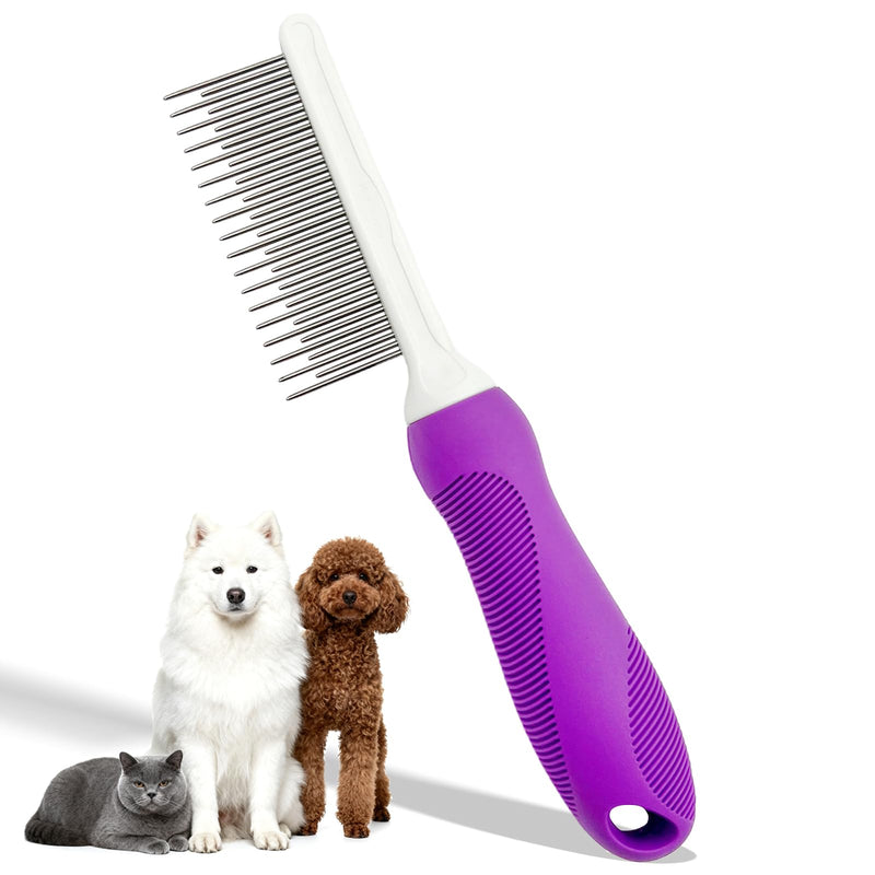Professional Detangling Pet Comb, Dual-Length Stainless Steel Teeth for Dogs Cats for Dematting and Grooming