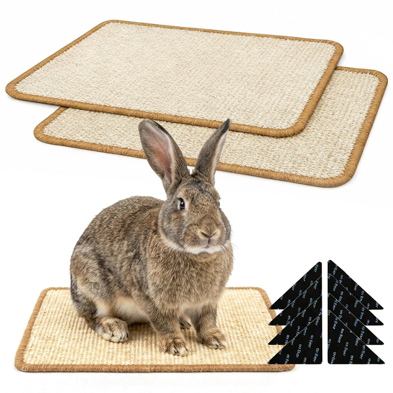 2 Pack Rabbit Scratching Mats with 8 Pcs Rug Grips, 15.7x23.6 Inch Sisal Bunny Scratch Pads for Cages, Claw & Teeth Care, Bedding for Biting, Sleeping & Resting - for Guinea Pigs & Small Pets - PawsPlanet Australia