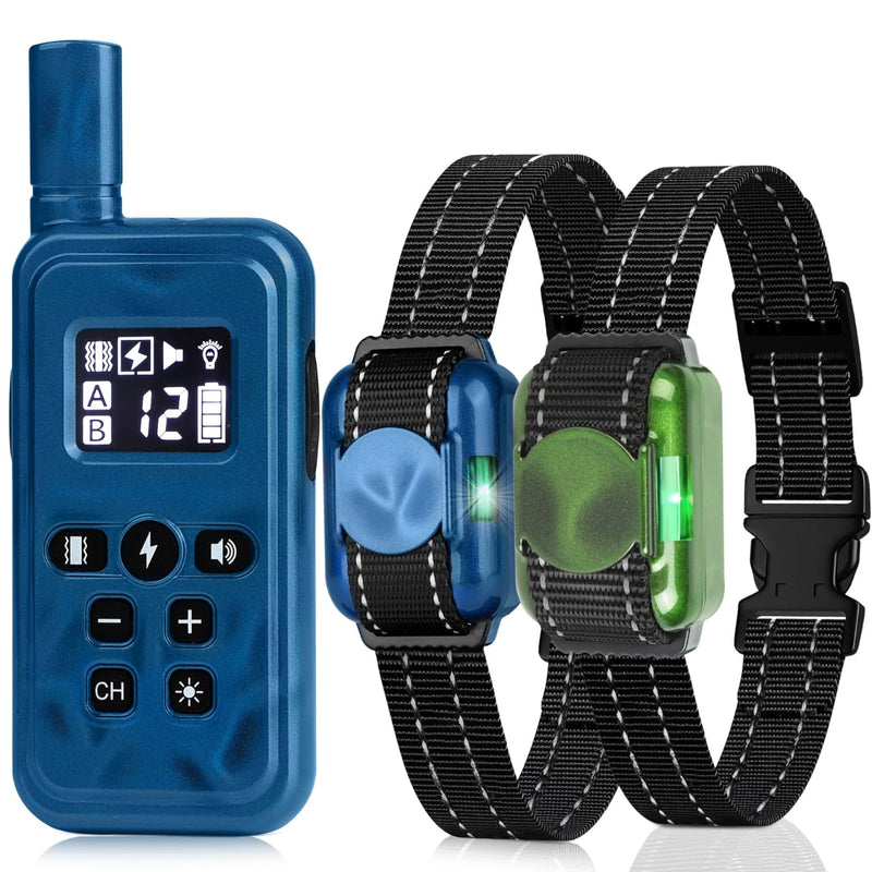 Small Shock Collar for 2 Dogs, Ultra-Light & Thin Shock Collar for Small Dogs 5-15lbs, Beep, Vibration and Shock with Safety Lock, IPX7 Waterproof, Blue and Green Blue and Grey - PawsPlanet Australia
