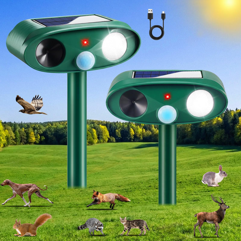 2026 Solar Ultrasonic Animal Repellent Outdoor Cat Deterrent Deer Repellent Devices Dog Repeller with Motion Sensor & Strobe Light & Usb Charging Deterrent Rabbit Squirrel Skunk Racoon for Yard Garden 2 Acrylonitrile Butadiene Styrene (ABS) - PawsPlanet Australia