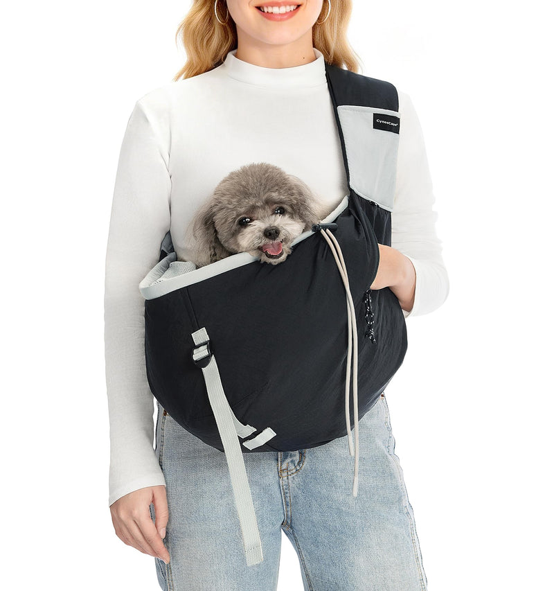Dog Carrier Sling for Small Dogs - Hands-Free Pet Puppy Carrying Bag with Adjustable Shoulder Strap, Safety Leash - Dachshund Chihuahua Pomeranian Yorkie Cat Backpack Purse Accessories Black - PawsPlanet Australia
