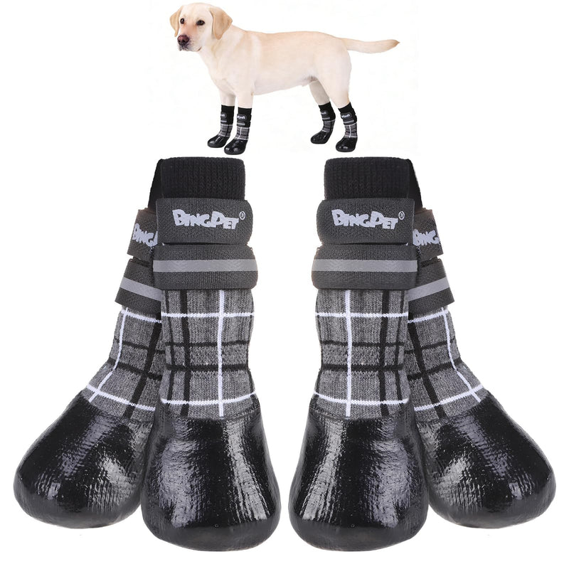 BINGPET Waterproof Dog Socks Boots to Prevent Licking Paws,Anti Slip Dog Booties & Paw Protectors with Dual Straps for Hot/Cold Pavement,Indoor Outdoor Grip Dog Shoes for Small Medium Large Senior Dog Plaid Grey - PawsPlanet Australia