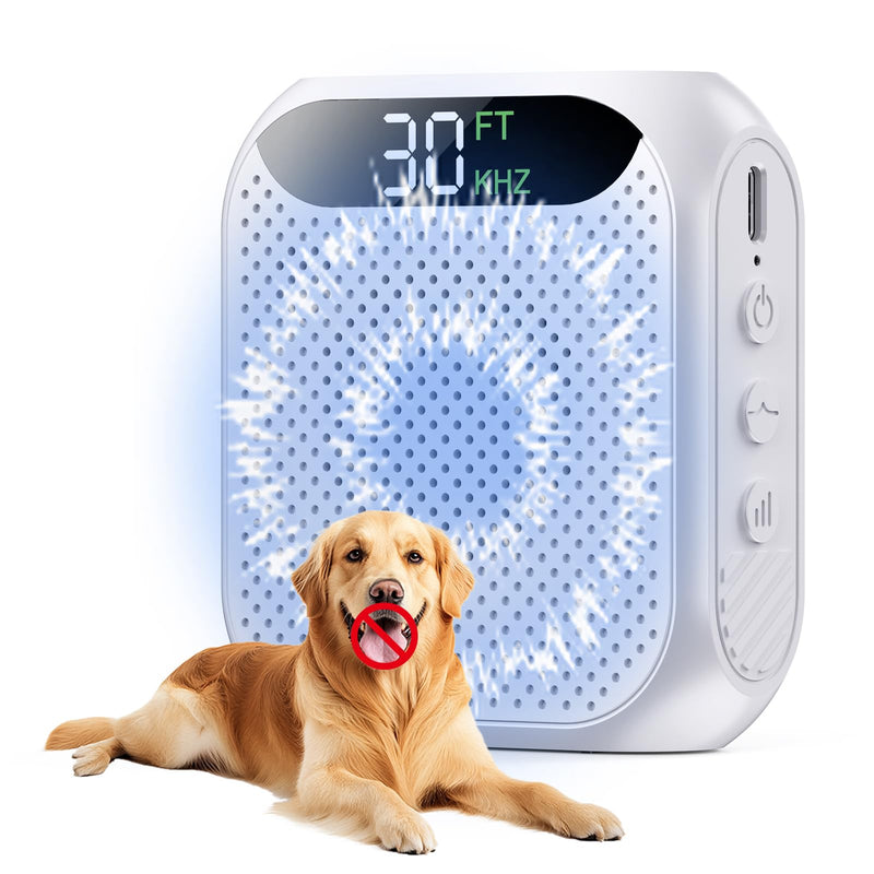 MALOK Dog Bark Deterrent Devices, 30ft Ultrasonic Anti Barking Device for Dogs, Rechargeable Bark Control Device with Adjustable Frequency & Range for Walking, Yard and Home Indoor & Outdoor Use White - PawsPlanet Australia