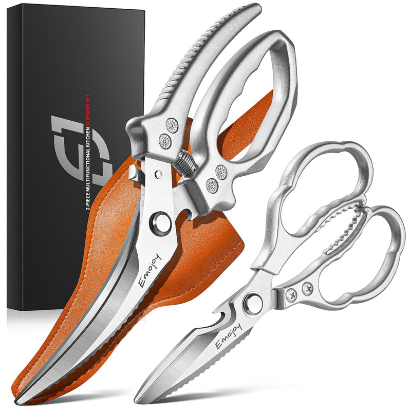 Emojoy 2-Piece Kitchen Scissors Set with Poultry Shears, Japanese Stainless Steel Kitchen Shear, All Purpose Scissor for Food, Chicken Bones, Dishwasher Safe - PawsPlanet Australia