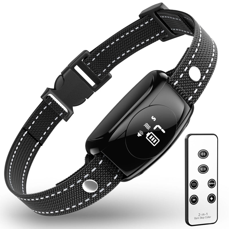 Bark Collar, No Shock Bark Collar with Beep Vibration & 7 Sensitivity Levels, Barking Collar for Large Medium Dogs 15-120LBS, IPX7 Waterproof Rechargeable Dog Training Collar with Remote (Black) Black - PawsPlanet Australia