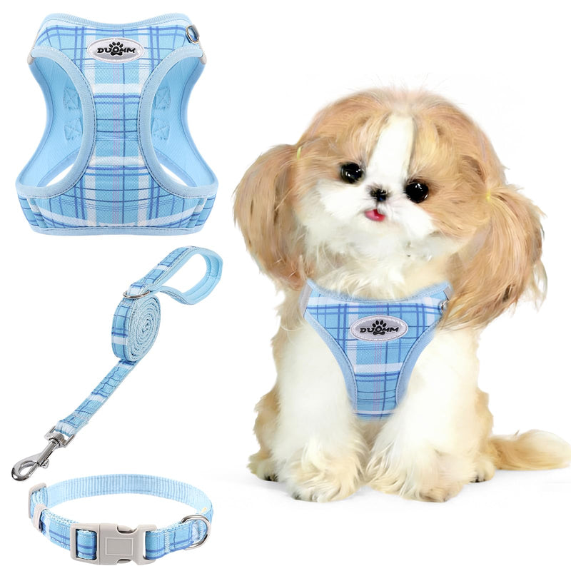 Gyuzh No Pull Dog Harness - 3-in-1 Step in Harness Collar Leash Set for Small Dog Walking & Training, Easy Walk Style, Lightweight Plaid Vest (Blue, M) Blue - PawsPlanet Australia