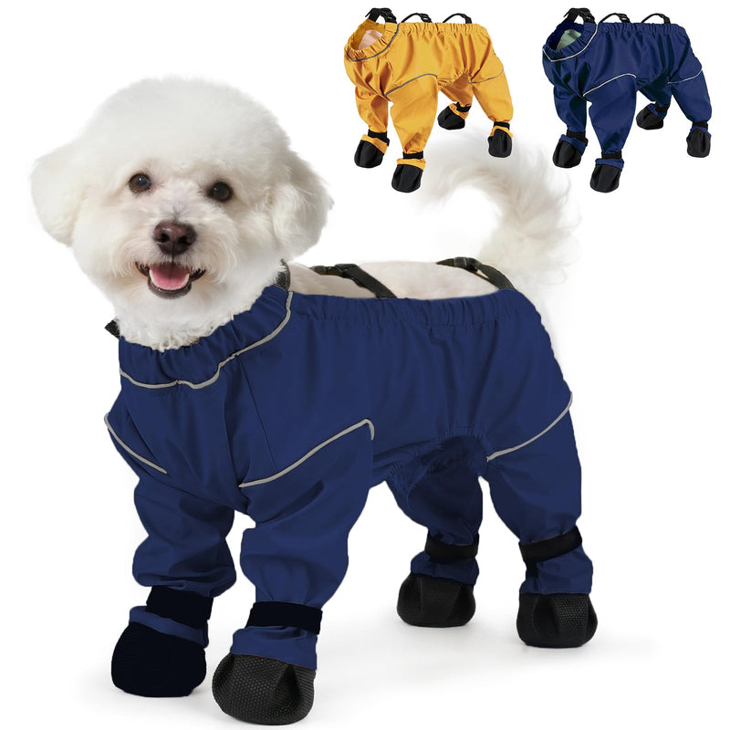 Waterproof & Dirt-Proof Dog Rain Boots for Small Medium Dogs – Adjustable One-Piece Paw Protectors with Reflective Strips and Non-Slip Soles for Rain Snow, Blue XS - PawsPlanet Australia