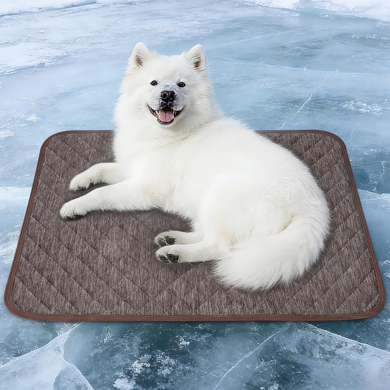 Cooling Mat for Dogs: Waterproof Pet Cooling Mat for Crate Kennel, Summer Indoor Dog Cooling Pad for Floor and Sofa, Dark Grey, Small Dog/Cat Small(28“x22") 002-Brown - PawsPlanet Australia