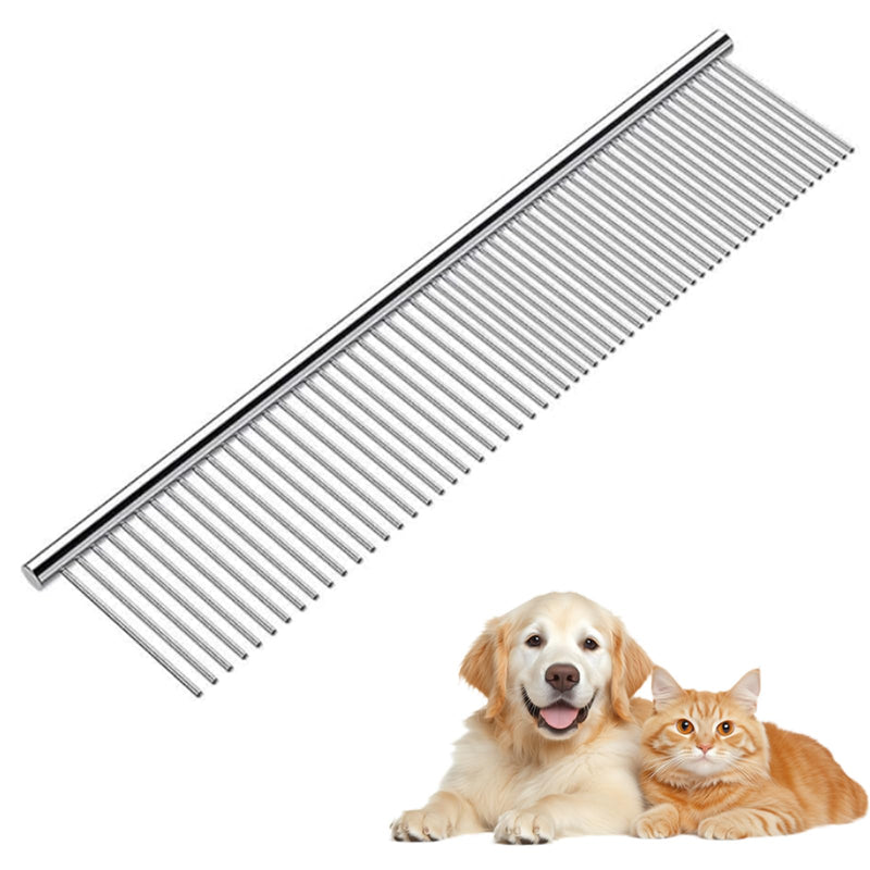Dog Comb for Grooming Matting, ddoutot Cat Domb with Rounded Ends Stainless Steel Teeth, Metal Comb for Dogs-Long and Short Haired such as Greyhound Poodle Doodle and Pet Cat, 7.4"/Sliver 1pcs metal comb