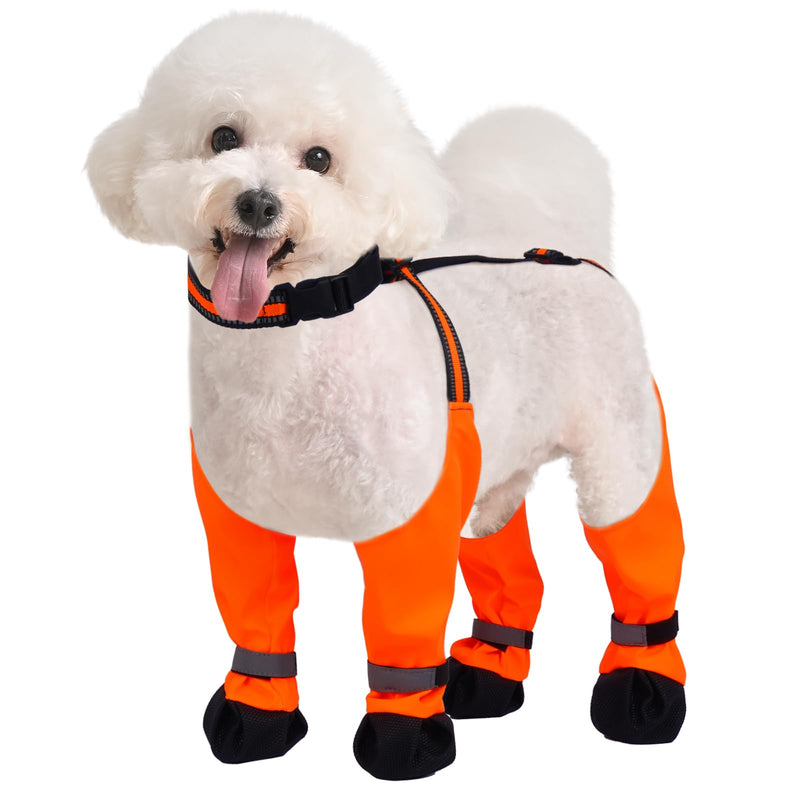Dog Suspender Boots, Anti-Slip & Fall Waterproof Dog Shoes Leggings, Dog Paw Protector for Small Medium Dogs, Adjustable Dog Boots Pet Shoes for Outdoor Walking S Orange