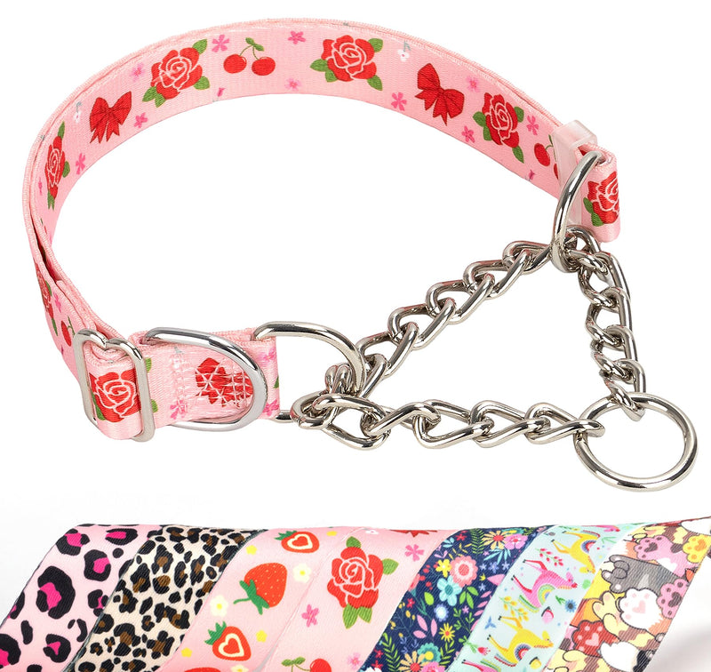 No-Pull Martingale Dog Collar with Chain, Reflective Adjustable Training Collar with Rose Flower Design for Medium, Large, XL Dogs(Medium) - PawsPlanet Australia