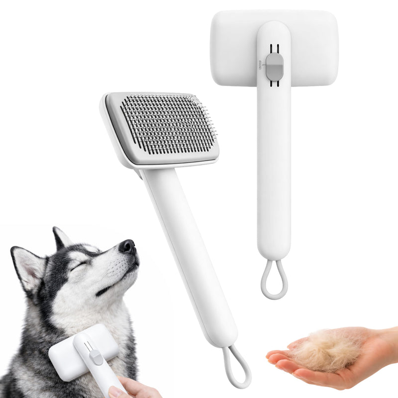 Self Cleaning Slicker Brush for Cats and Dogs | Deshedding Tool for Long and Short Hair | Pet Grooming Brush Reduces Shedding | Cat Comb and Dog Hair Brush (White) Snow White - PawsPlanet Australia